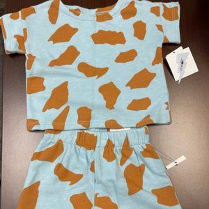 BRAND NEW STEM BLUE AND BROWN PATTERNED 2-PIECE SET SIZE 6M